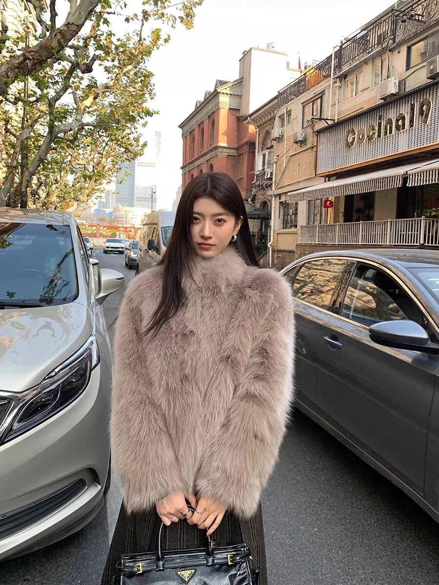 Fur Short Stand Collar Coat
