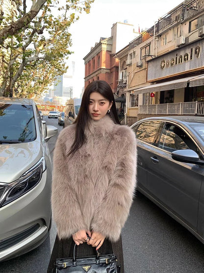 Fur Short Stand Collar Coat