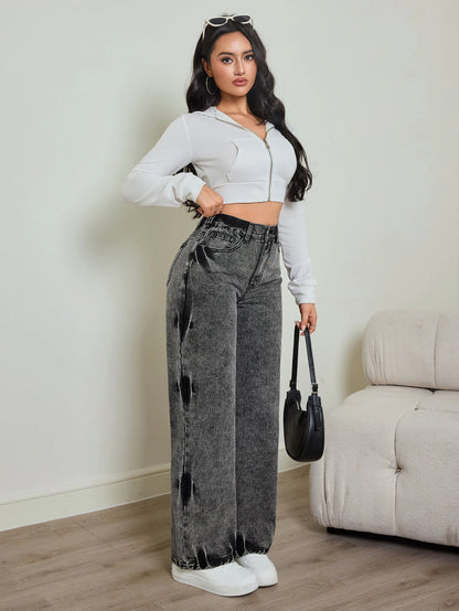 Contrast High Waist Straight Jeans