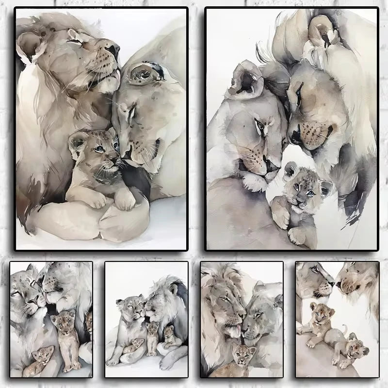 Lion Family Canvas Painting Print