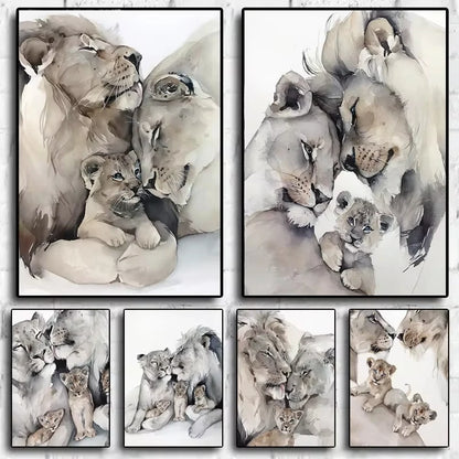Lion Family Canvas Painting Print
