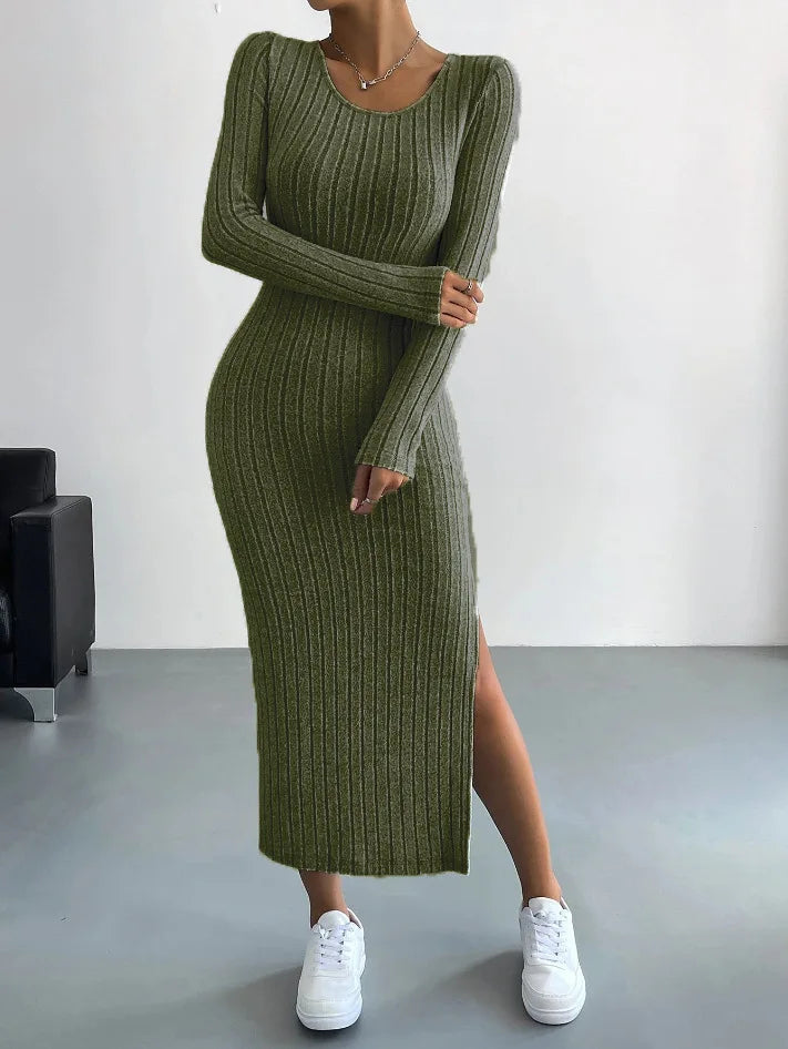 V Neck Long Sleeve Asymmetrical Bodycon Dress