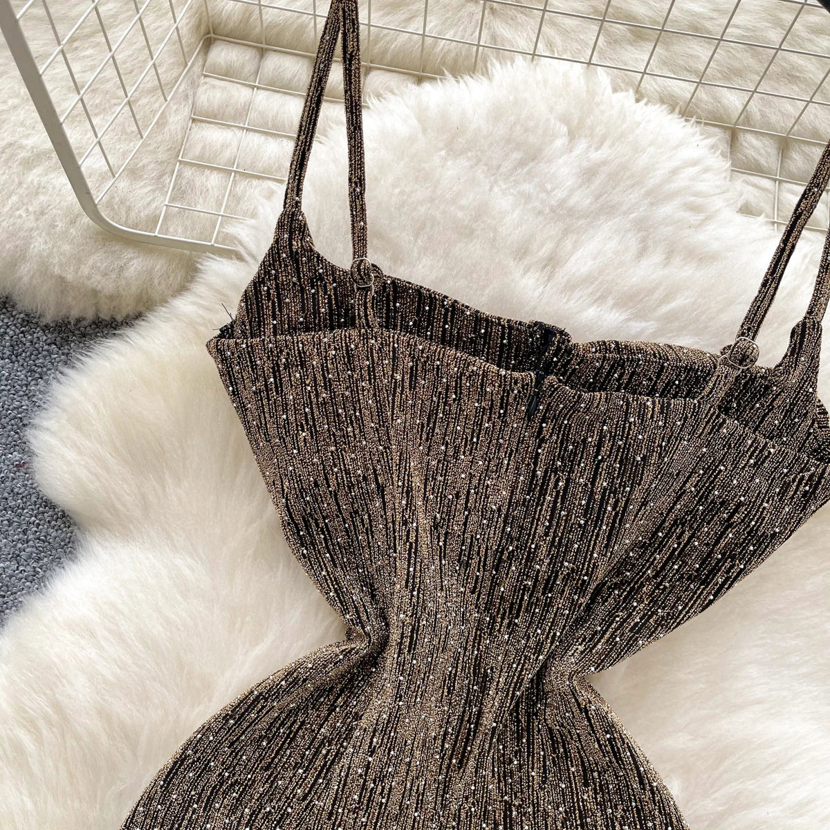 sleeveless glitter Backless Off Shoulder mini dress
