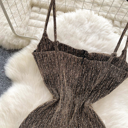 sleeveless glitter Backless Off Shoulder mini dress