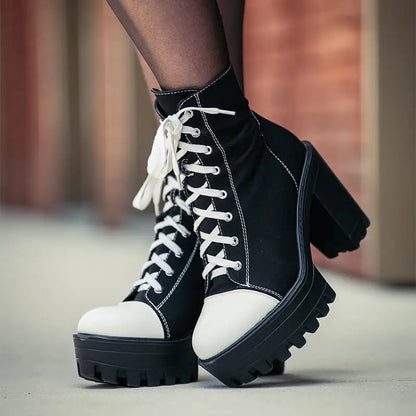 Platform Lace Up Canvas Ankle Boots