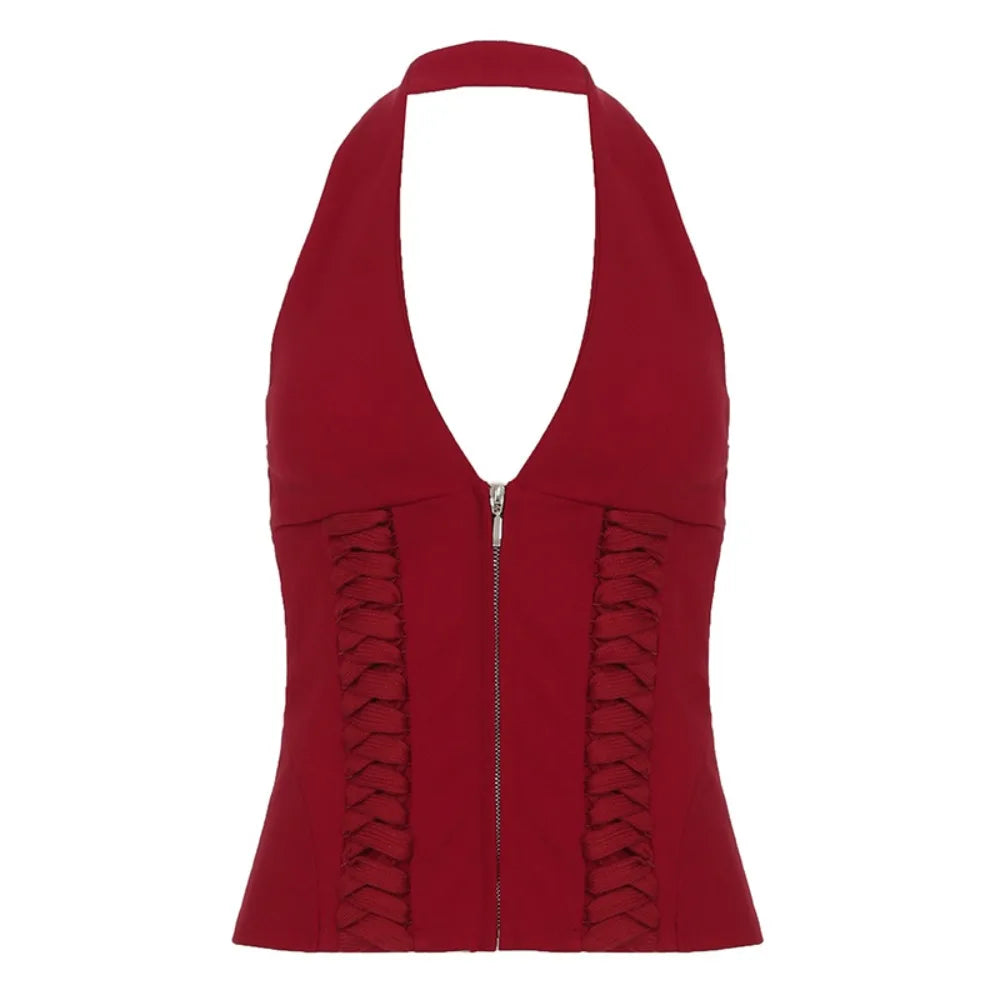 Deep V Neck Sleeveless Crop Top