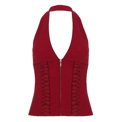Deep V Neck Sleeveless Crop Top