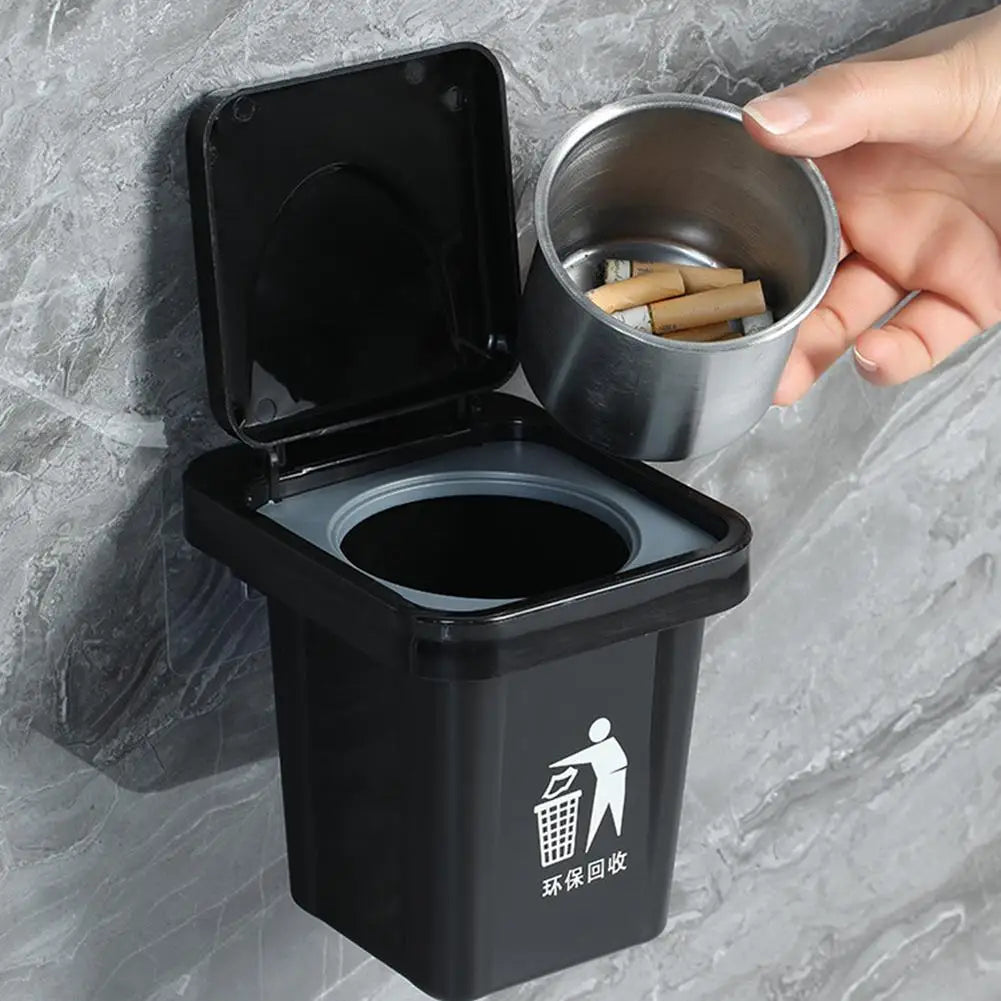 Stainless Steel Wall-Mounted Ashtray with Lid