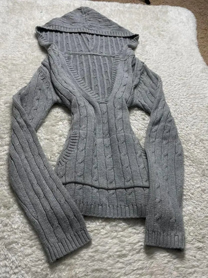 V-neck Hooded Pullover