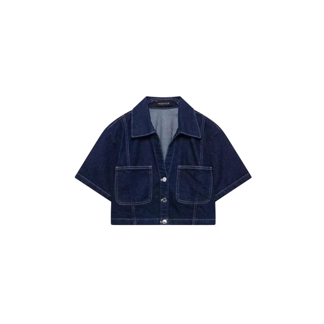 Conjunto de camisa corta de denim + minifalda