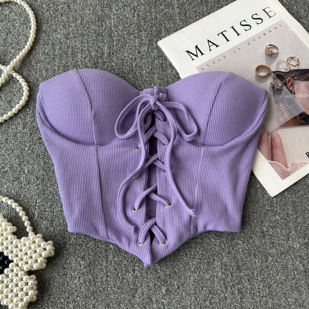 Ribbon Lace-Up Corset Top