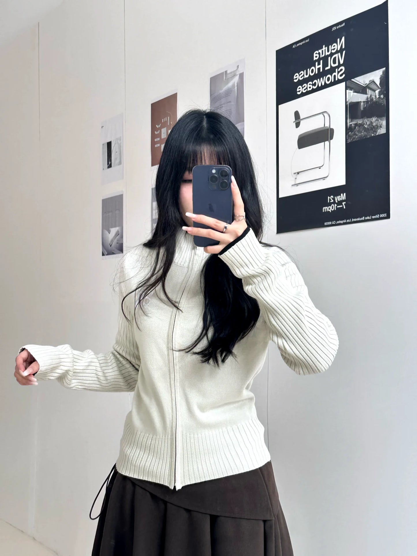 Letter embroidery Print Solid Stand-up collar Zip-up knit jacket