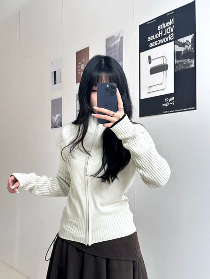 Letter embroidery Print Solid Stand-up collar Zip-up knit jacket