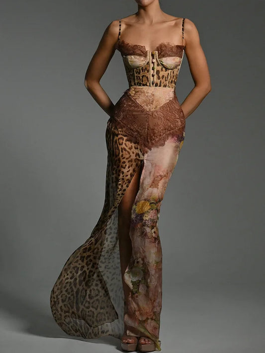 Vestido de chifón estampado con tirantes finos