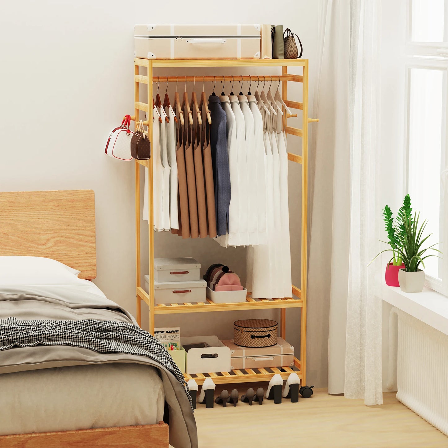 Heavy Duty Wooden Clothes Rail Rack