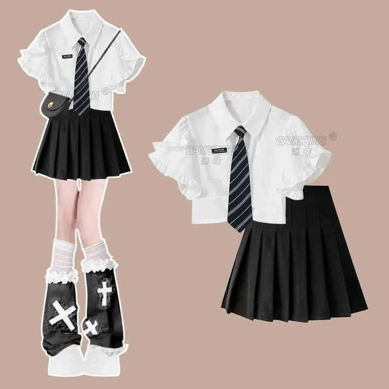 Chica 2026 Verano Nueva Moda En Vestido Conjunto A juego Dama Coreana Elegante Camisa de Manga Corta + Falda Plisada Corta Traje de Dos Piezas