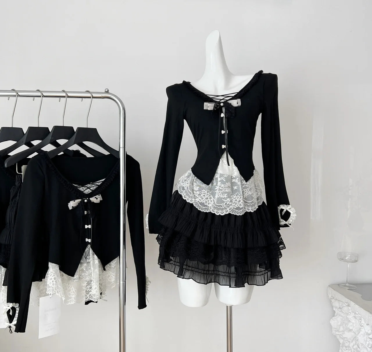 Conjunto de Top de Dos Piezas Falso + Minifalda de Capas