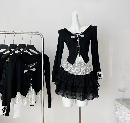 Conjunto de Top de Dos Piezas Falso + Minifalda de Capas