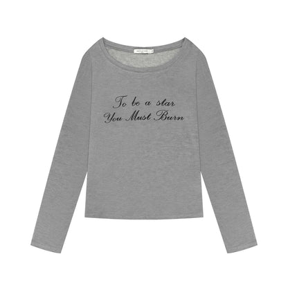 Letter Print Relaxed Fit Long Sleeve sun-protective shirt Fitted Top