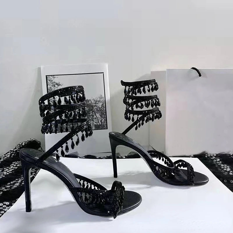 Crystal Pendant Twine Sandals