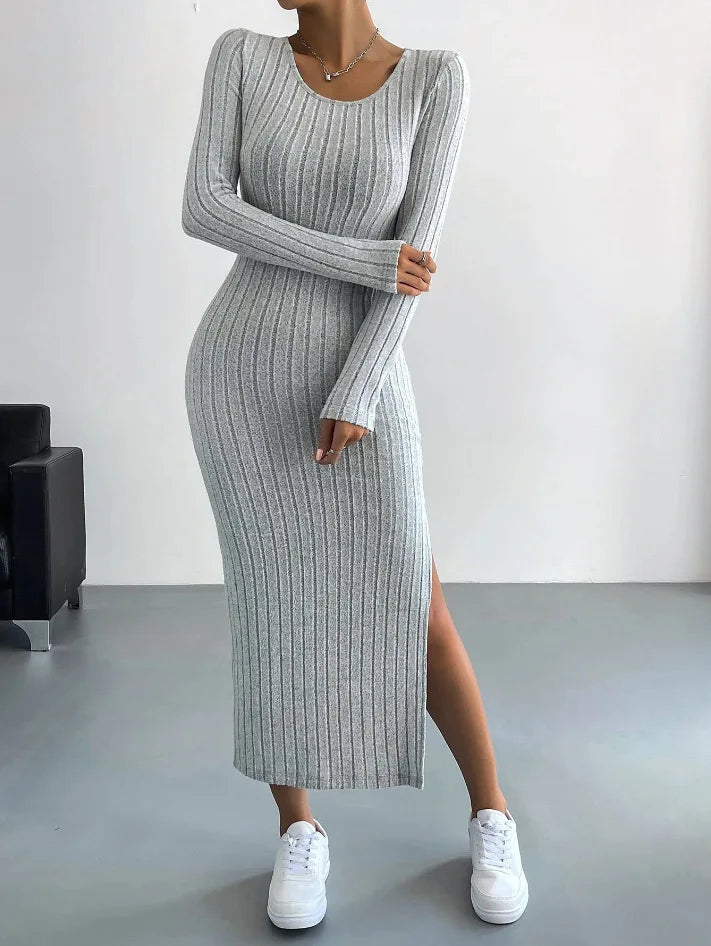 V Neck Long Sleeve Asymmetrical Bodycon Dress