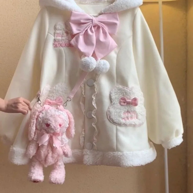 Abrigo Harajuku Kawaii Sweet Lolita para mujer, chaquetas rosas de otoño-invierno 2026, tops gruesos y cálidos informales que combinan con todo
