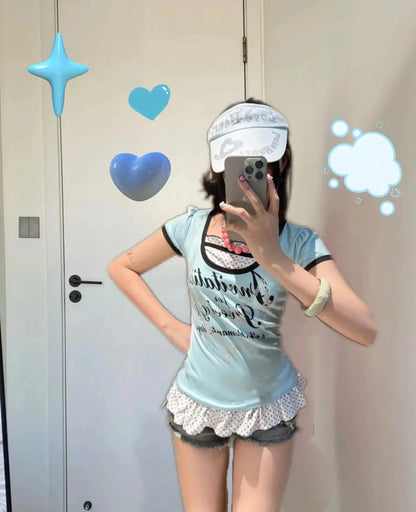 Lace O-neck Sweet Tee