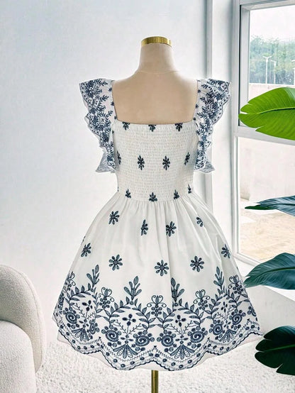 Ethnic Print Gathering Dress