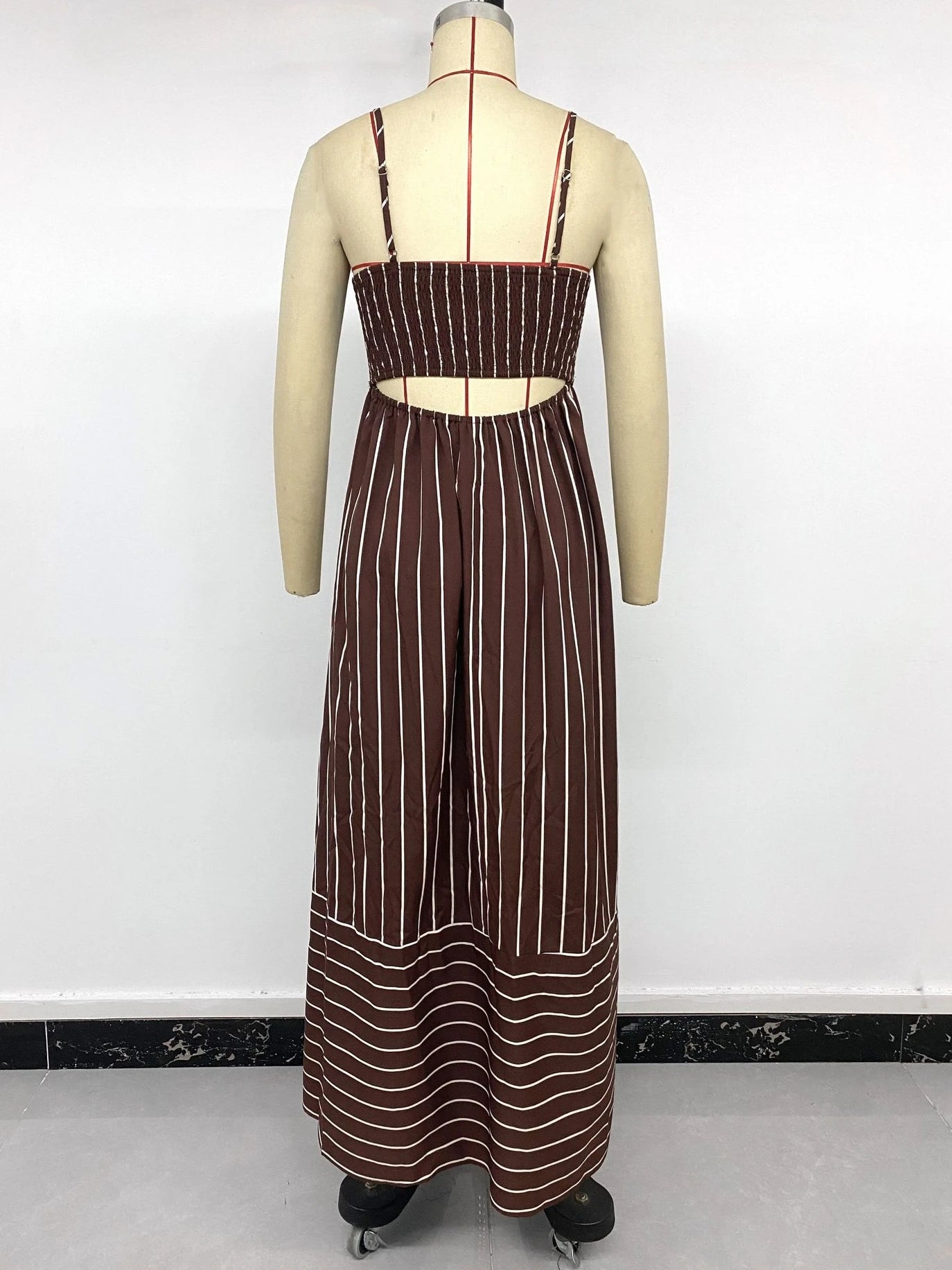 Striped Backless Loose Beach Dress
