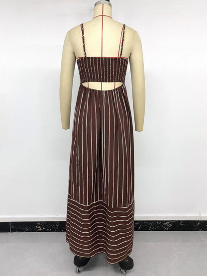 Striped Backless Loose Beach Dress