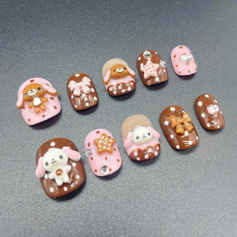 Uñas Postizas Color Chocolate Rosa Conejo
