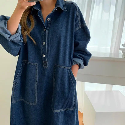 Denim Loose Collar Split Dress