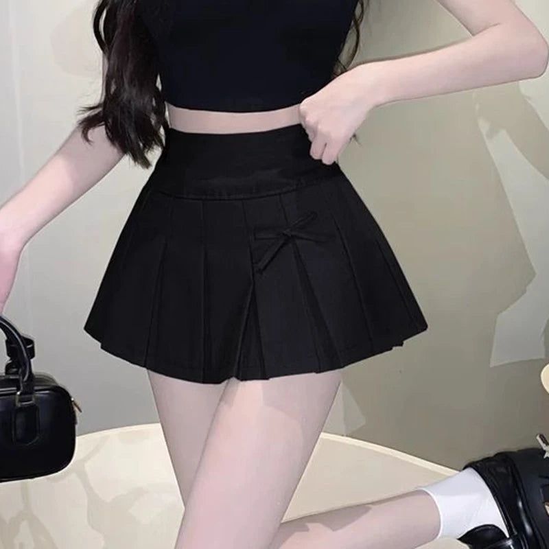 Bow Decor Pleated Mini Skirt