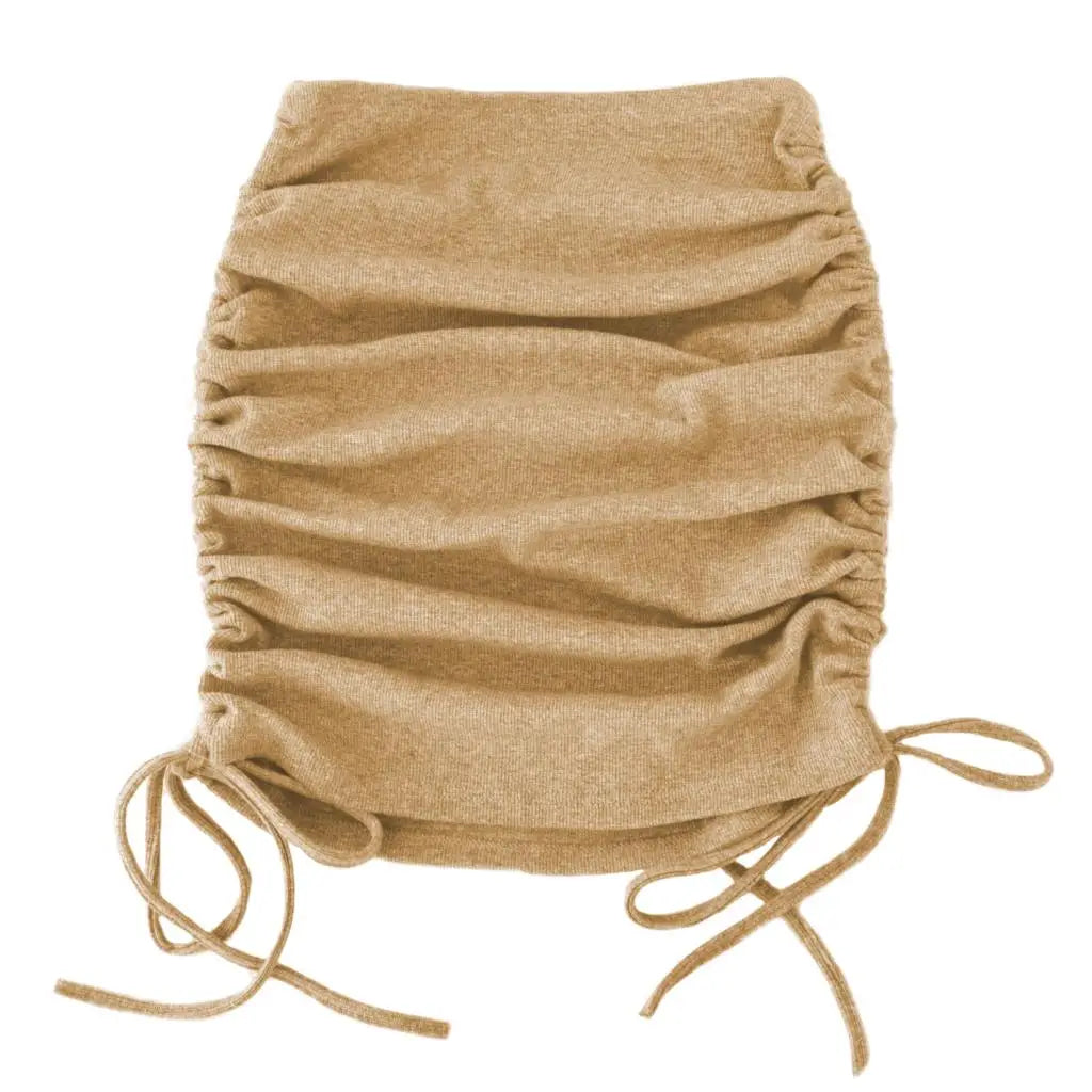 Faldas de Verano para Mujer con Cordones 2022 Hilo de Punto Lateral con Cordón Elástico Corrugado Sexy Cadera Ajustable Casual WSL4321