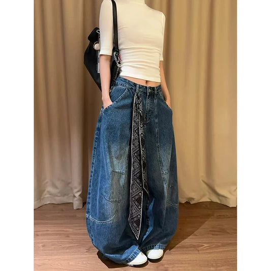 Pantalones Anchos de Mujer 2025 Otoño Vintage Y2K 2000s Jeans de Cintura Alta Coreanos de Moda Oversize Sueltos Casuales Azules Ropa Urbana Femenina