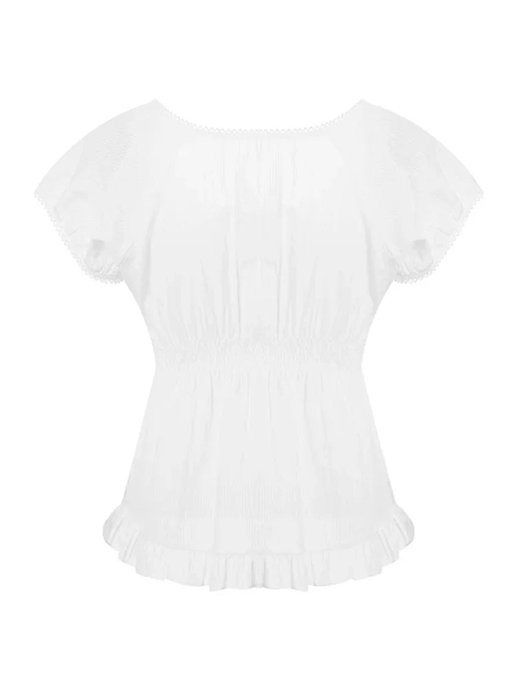 Puff Short Sleeve Square Neck Ruffle Shirt