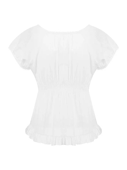 Puff Short Sleeve Square Neck Ruffle Shirt