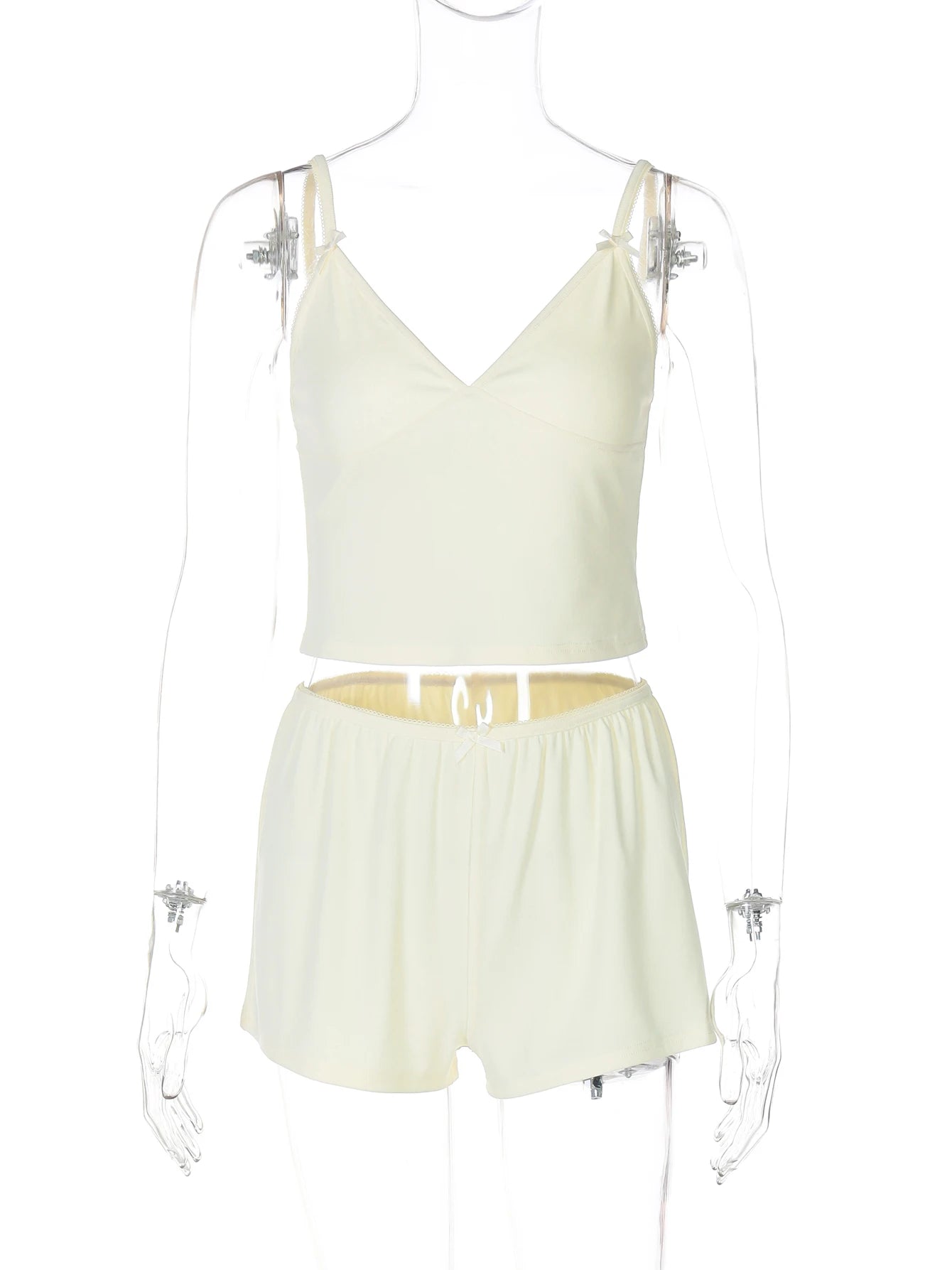 Conjunto de crop top cami con lazo y cuello en V liso