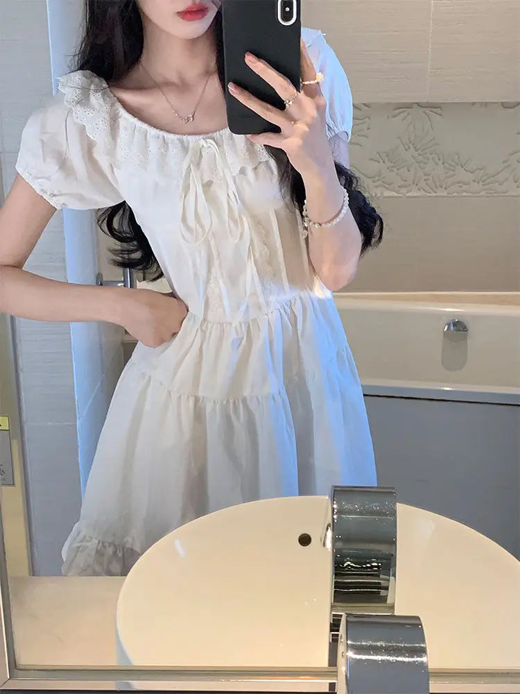 Lace Up A Line Mini Dress