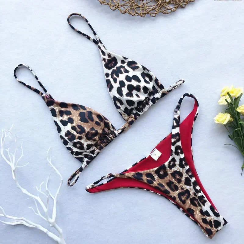 Bikini push-up con vendaje y estampado de leopardo