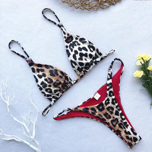 Bikini push-up con vendaje y estampado de leopardo