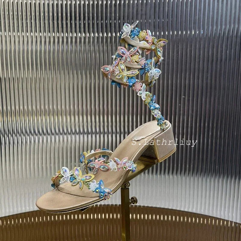 Sandalias de tacón fino Crystal Flower