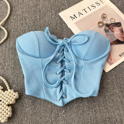 Ribbon Lace-Up Corset Top