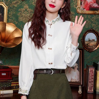 Primavera Vintage Blusa Mujer Ropa Mujer Tops Camisa Casual Moda Ropa Manga Larga Streetwear Otoño Elegante Estilo Étnico