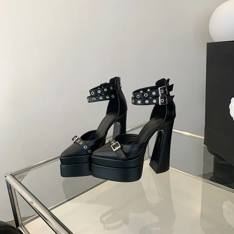 Belt Buckle Chunky Heels
