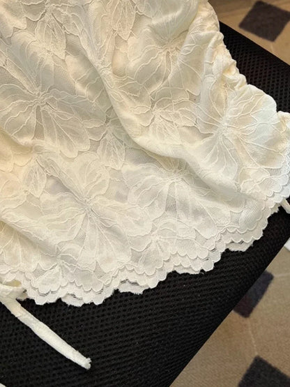 Short Sleeve Draw String Jacquard Crop Top