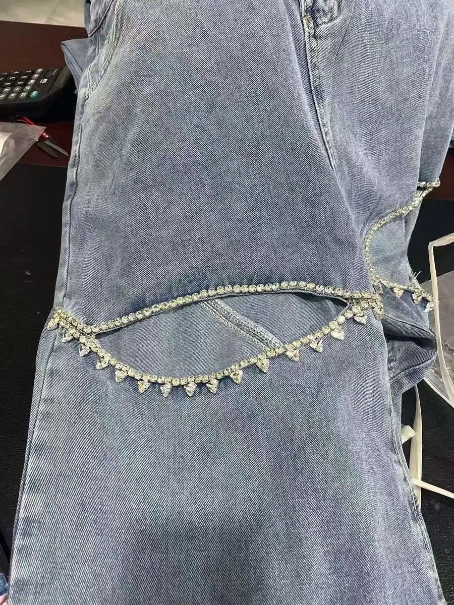 Pantalones Vaqueros de Mujer de Moda Cintura Alta Versátiles Casuales Perforados Rectos Jeans Femeninos Y2k Streetwear Primavera/Verano 2024