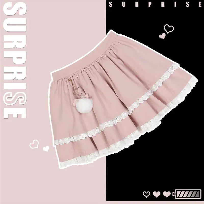 Conjunto de top con lazo bordado, cuello oblicuo, contraste de cuero y tirantes + Falda de pastel con encaje empalmado