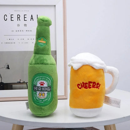 Stuffed Plush Beer Bottle / Mug Dog Puppy Chew Toy