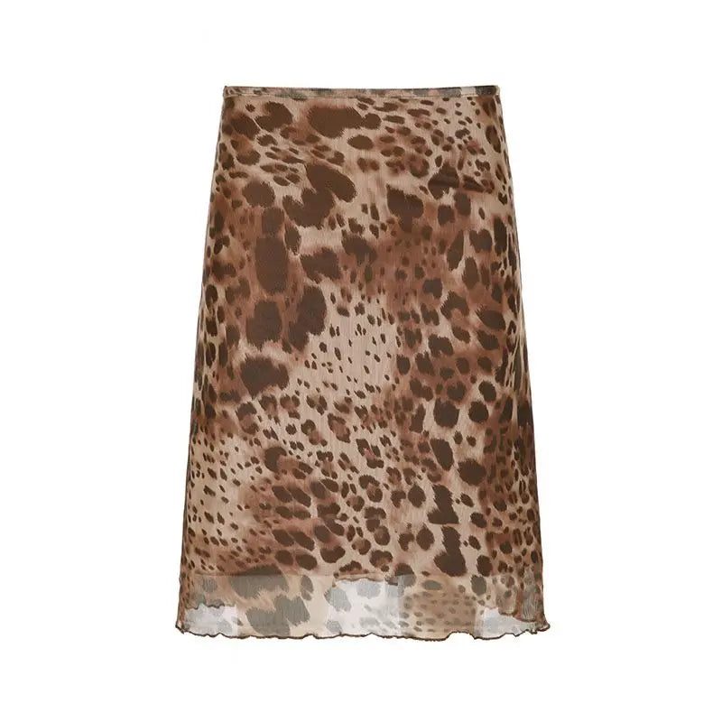 Falda de malla con estampado de leopardo